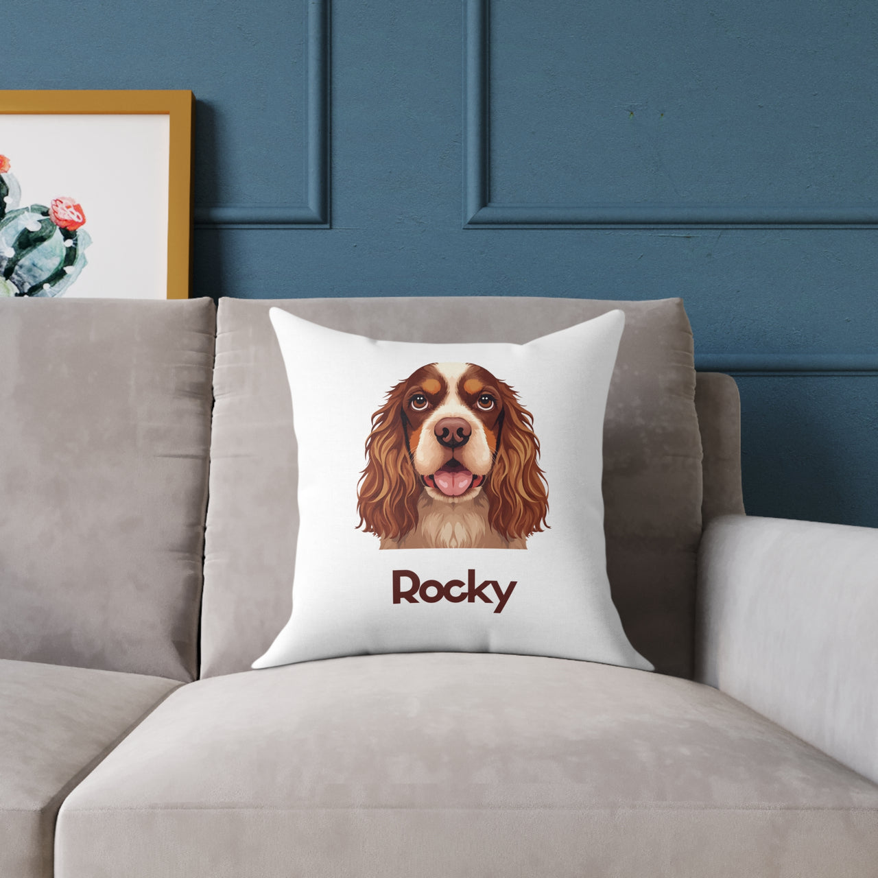 Personalized Cocker Spaniel Dog Face Pillow with Name