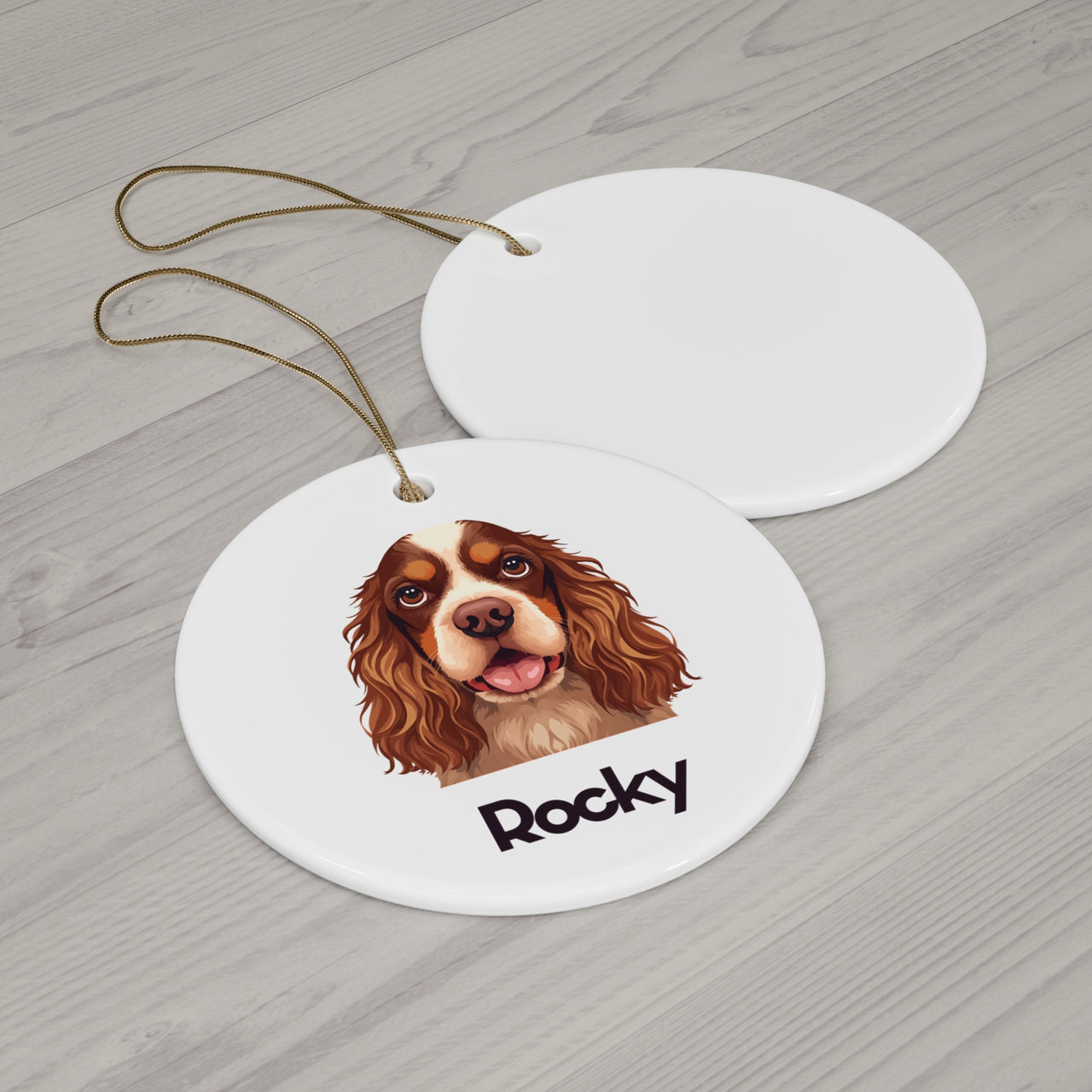 Personalized Cocker Spaniel Dog Face Christmas Ornament with Dogs Name | Ceramic Ornament