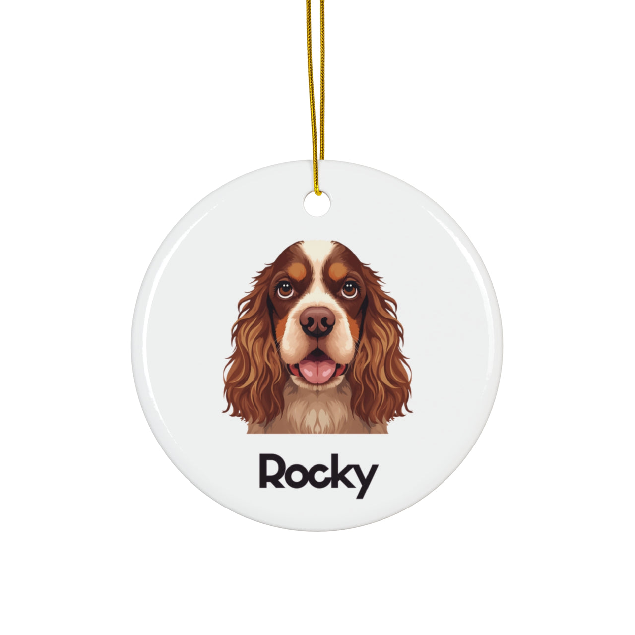 Personalized Cocker Spaniel Dog Face Christmas Ornament with Dogs Name | Ceramic Ornament